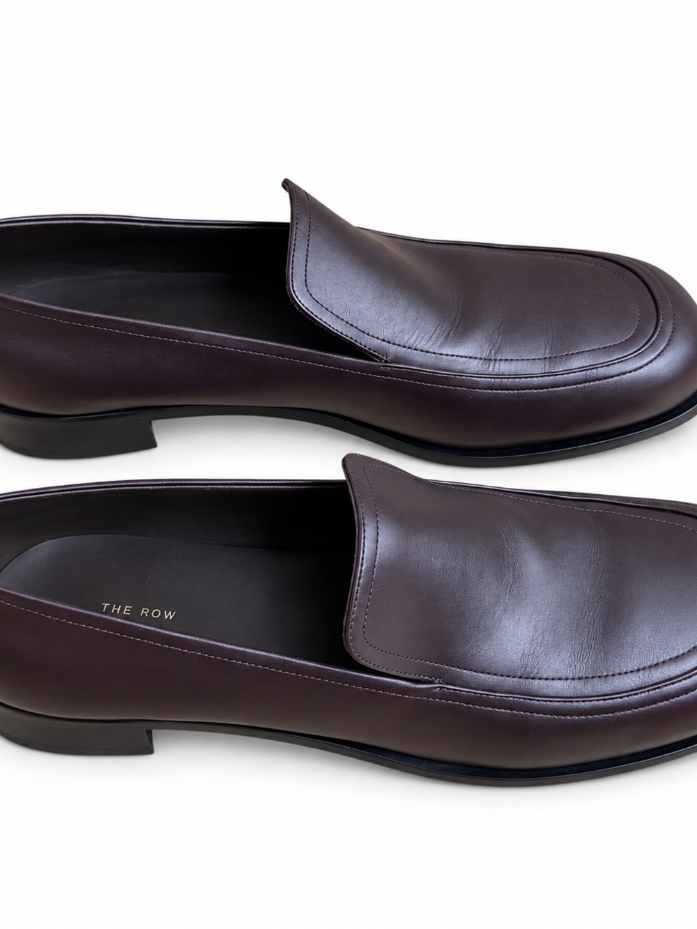 The Row Women’s Leather FLYNN Penny Loafer Moccasin in Dark Plum Brown BNWT